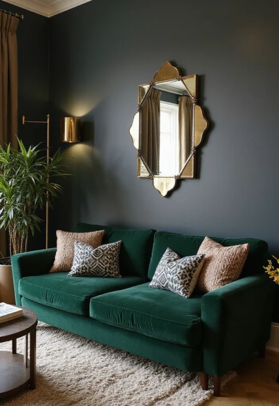 Art Deco-Inspired Green Sofa Setup