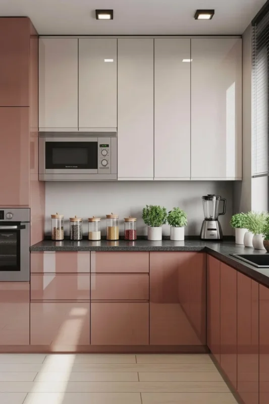 Blush Pink + White Cabinets