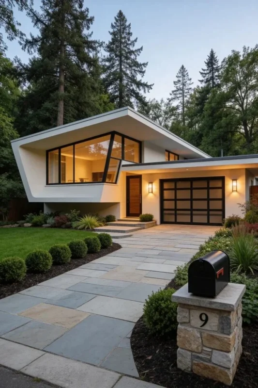 White Angled Mid-Century Modern Façade