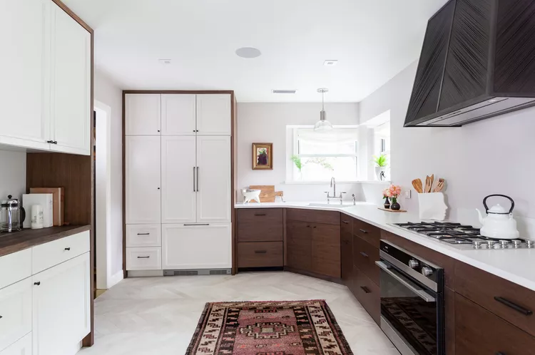 Dark Stained Wood + White Cabinets
