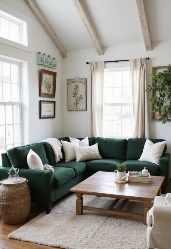 Farmhouse Fresh with a Dark Green Couch