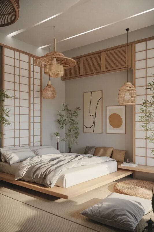 Japandi-Inspired Mid Century Modern bedroom 