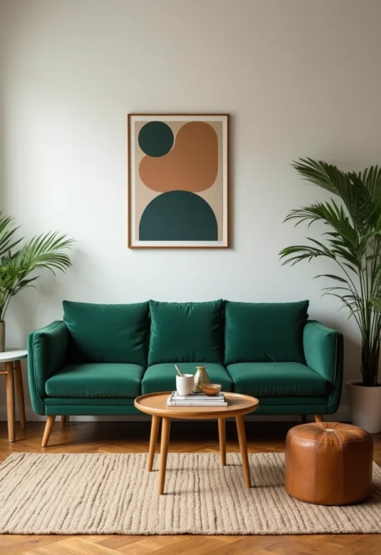 Mid-Century Modern Green Sofa Layout