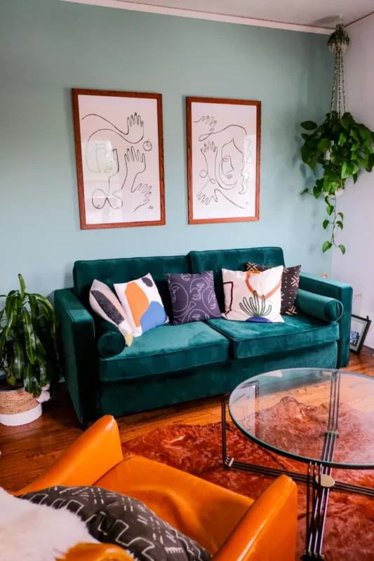 Southwestern-Style Green Sofa Living Room