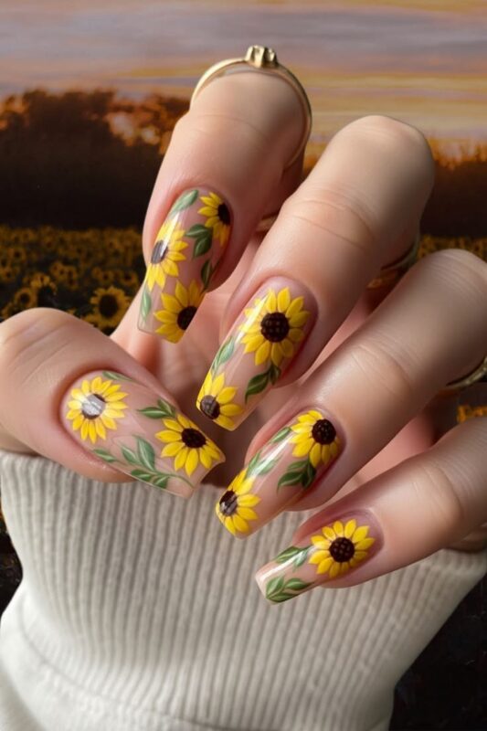 Sunflower Accent Nails