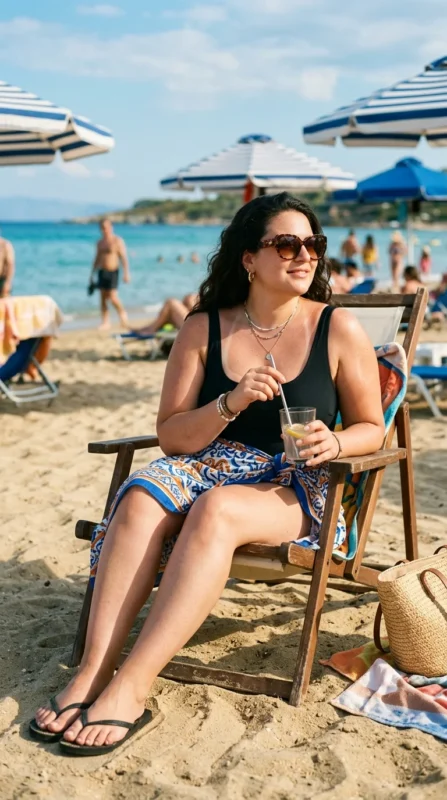 Classic Black One-Piece with Sarong