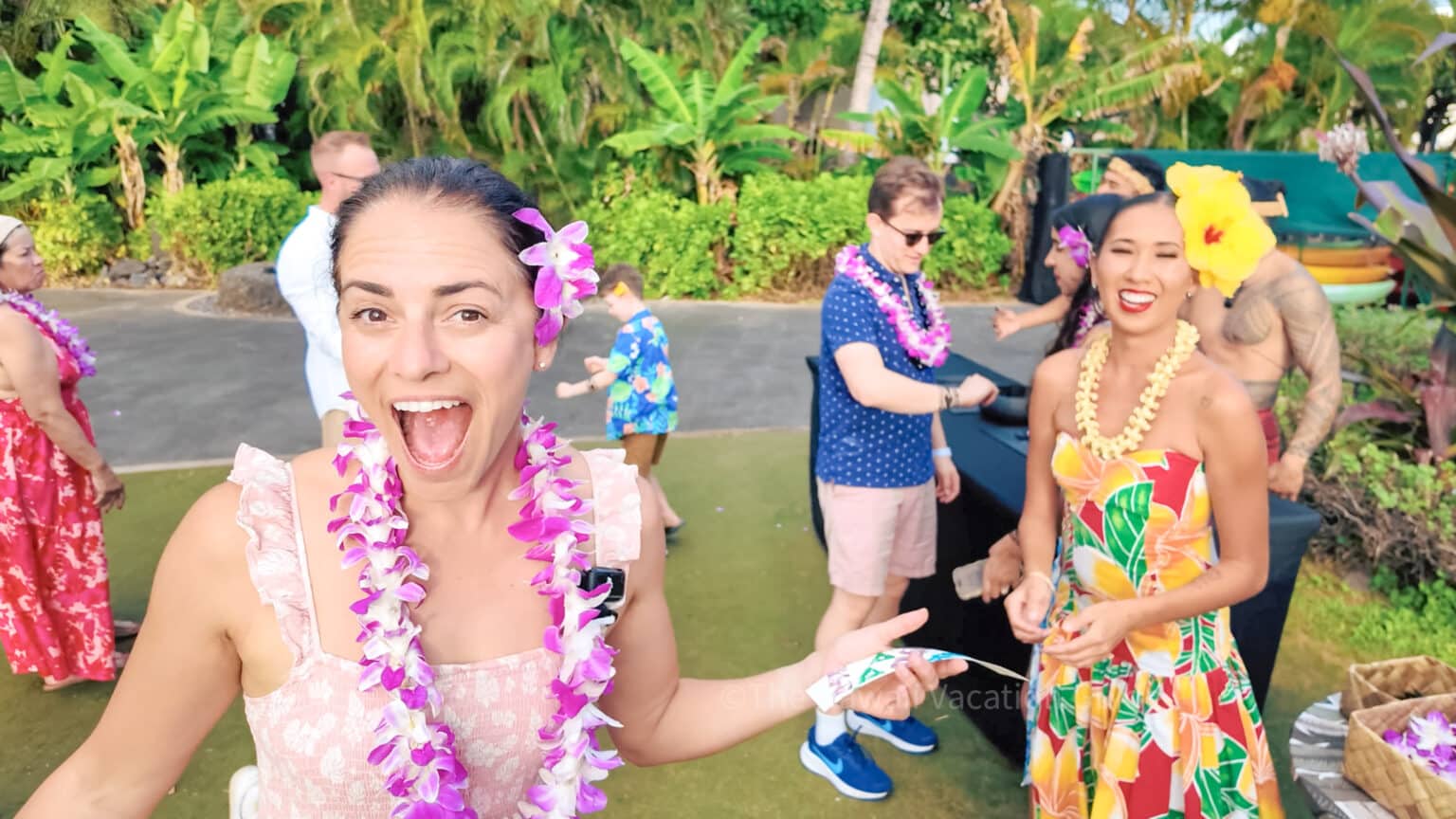 Women wearing Luau outfits