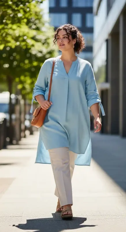 Longline Blouse with Straight-Leg Trousers