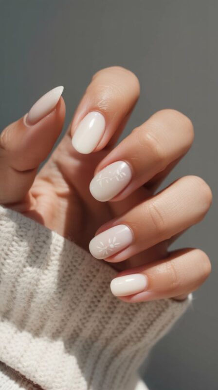 Milky White Vacation Nails