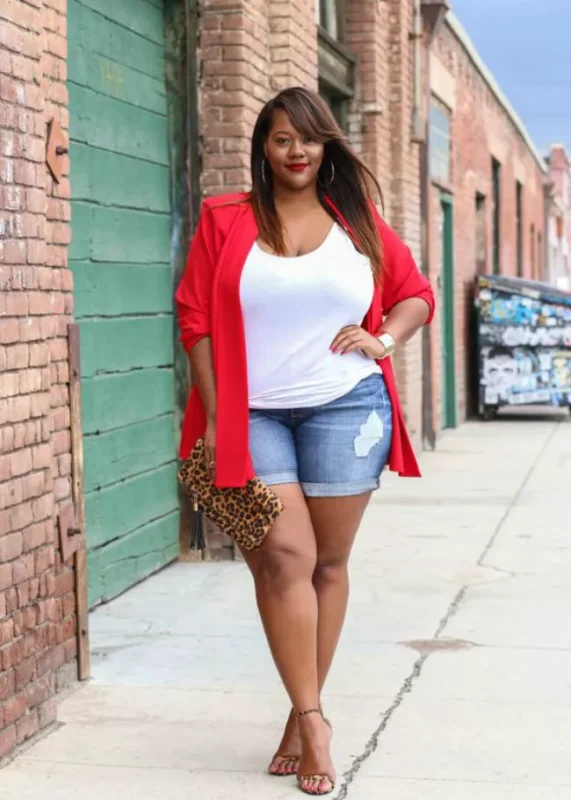 Red Blazer and Jean Shorts