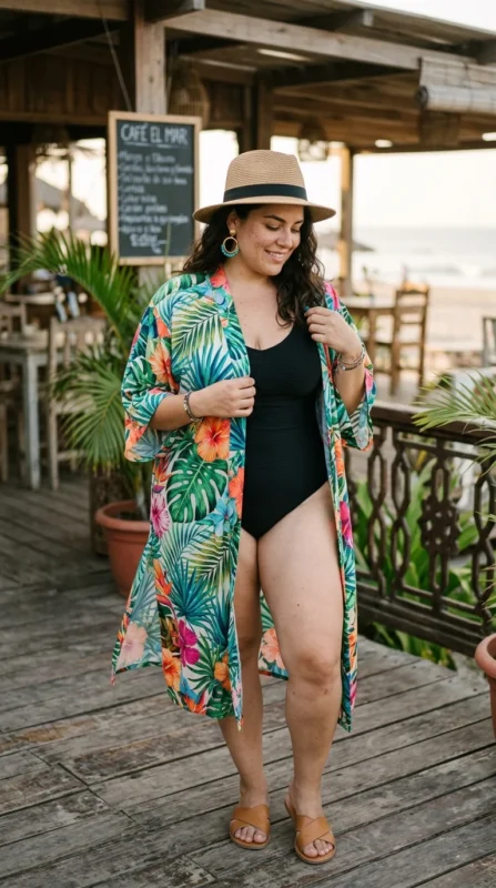 Tropical Kimono & Swimsuit Combo