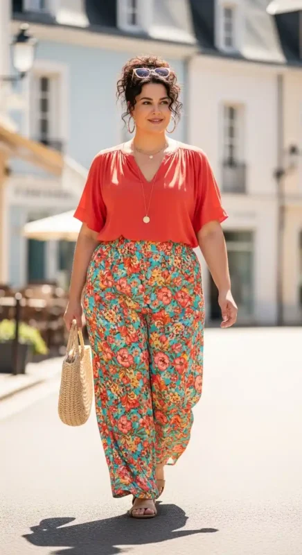 Wide-Leg Palazzo Pants with Modest Blouse