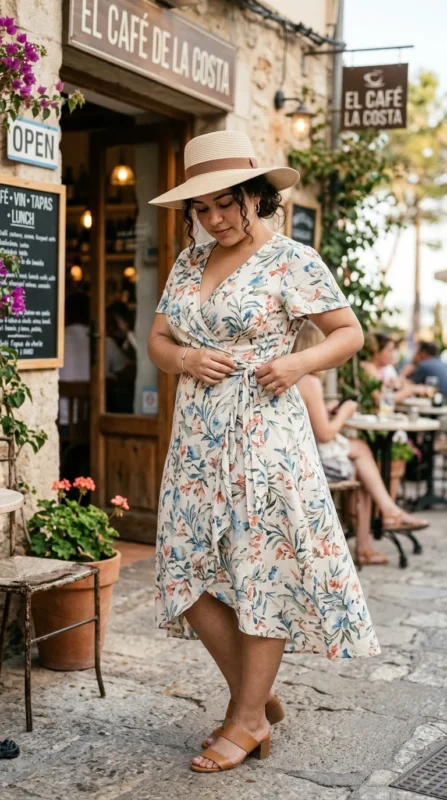 Wrap Dress with Straw Hat