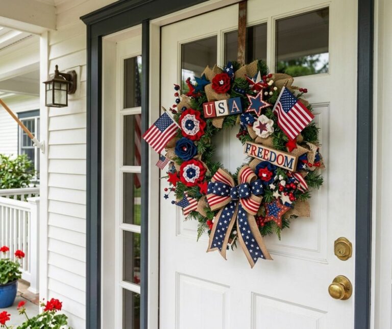 Patriotic wreath on the front door
