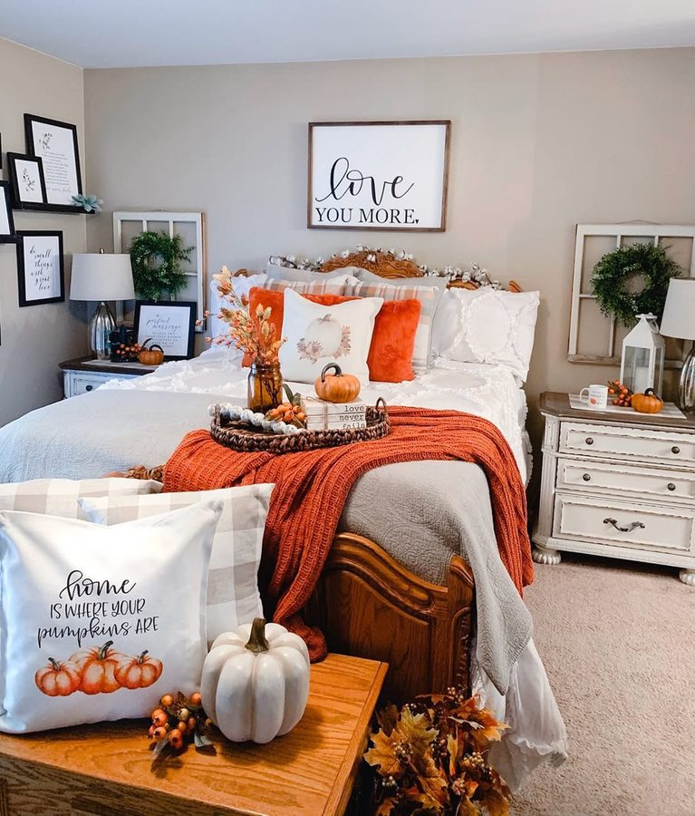 fall tiny pumpkins on bedroom