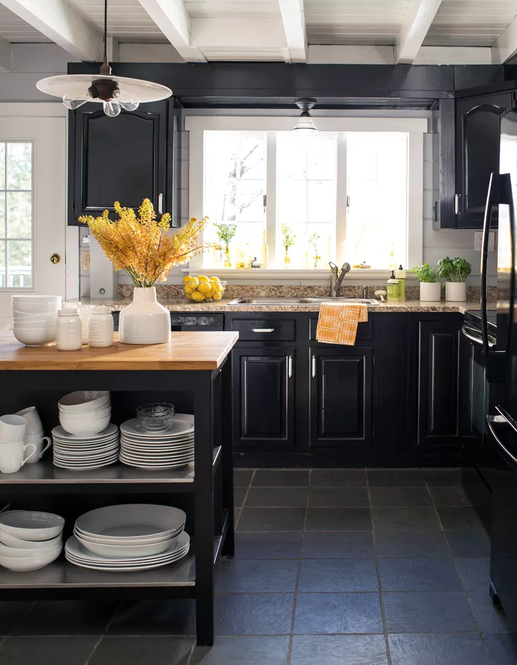 kitchen decorated for fall