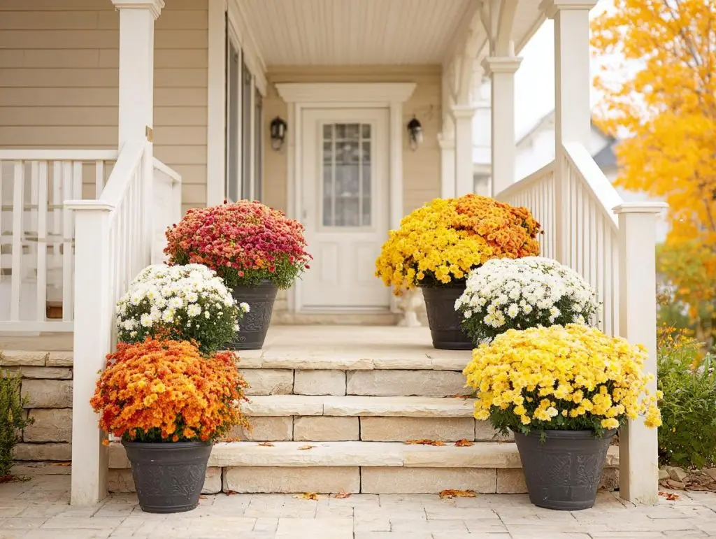 fall front porch mums