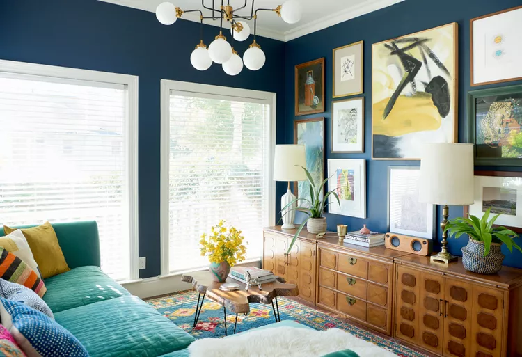 blue and white living room