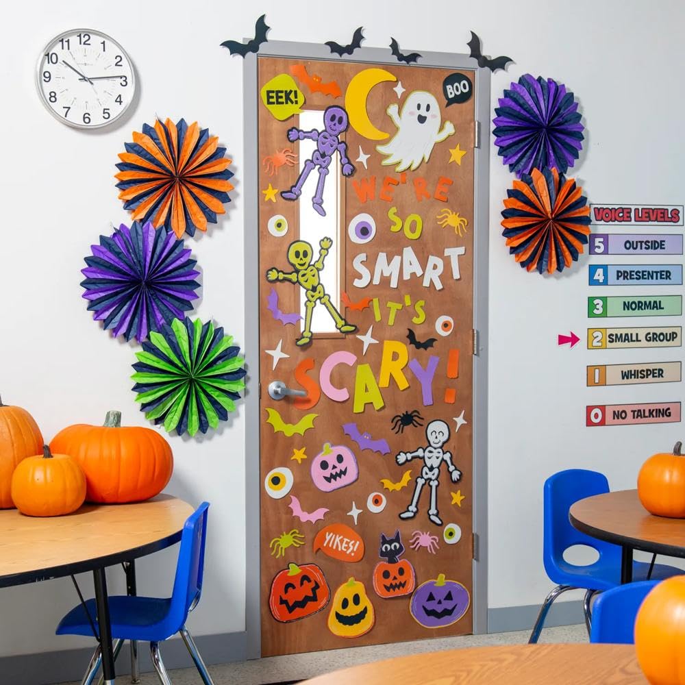 a classroom door decorates for Halloween